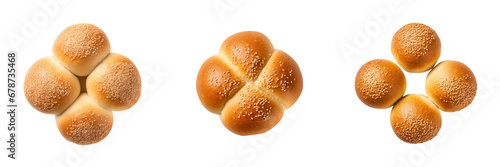 Set of Plain kaiser rolls top view isolated on transparent or white background photo