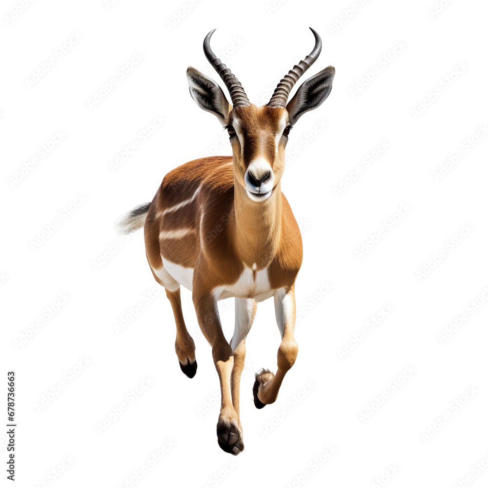 front view of a antelope animal running towards the camera on a white transparent background front view of a antelope animal running towards the camera on a white transparent background