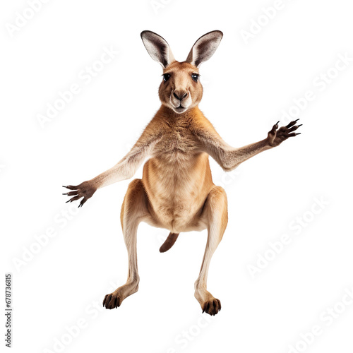 front view of a kangaroo animal running towards the camera on a white transparent background  © SuperPixel Inc
