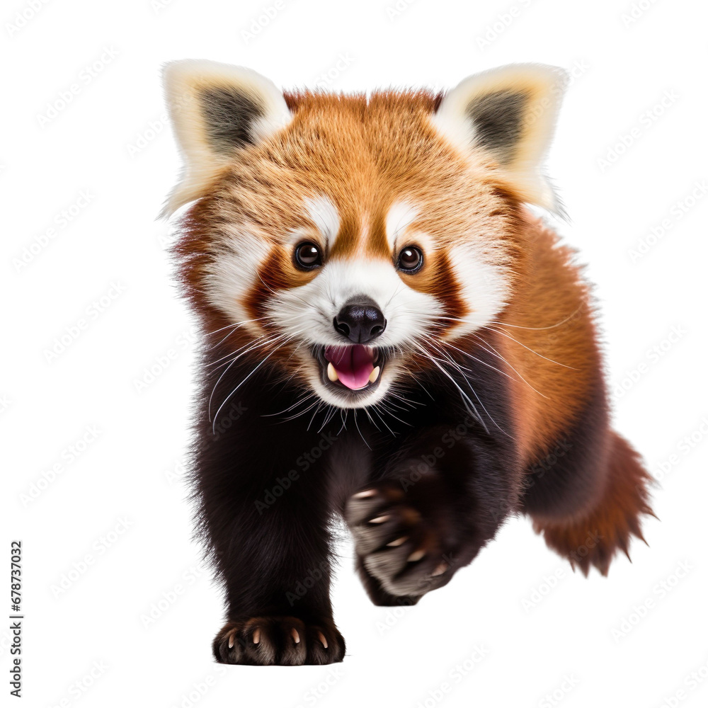 front view of a red panda animal running towards the camera on a white transparent background front view of a red panda animal running towards the camera on a white transparent background