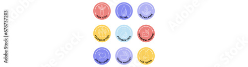 Organic and natural cosmetic line icons. Gluten and paraben free cosmetic. Allergen free badges. Non toxic logo. Skincare symbol. Beauty product. Eco, vegan label.