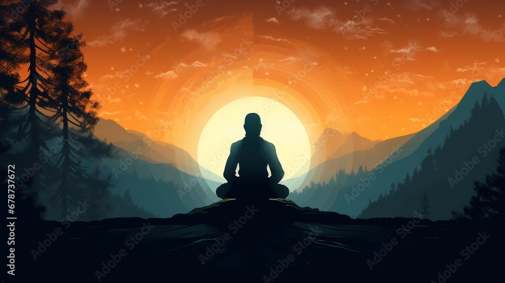 The silhouette of a yogi in meditation, emphasizing mental and physical well-being. - obrazy, fototapety, plakaty 