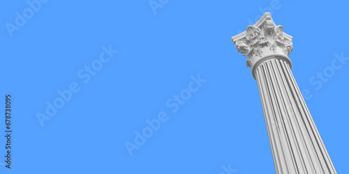3D rendered corinth column on blue background with copy space. Thanks to the Clipping Path feature, you can easily change the background of the object in any way you want photo