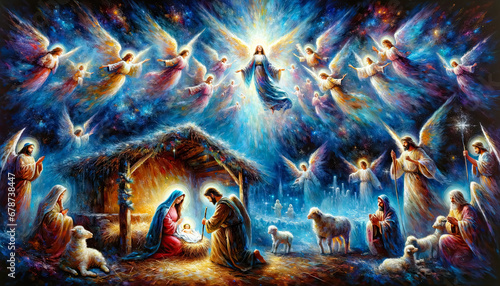 Valokuva Mary, Joseph with baby Jesus in a manger