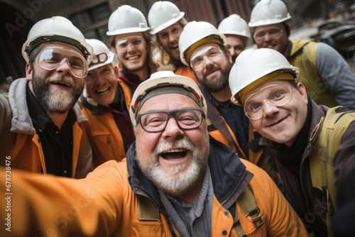 Selfie of a team of engineers and builders