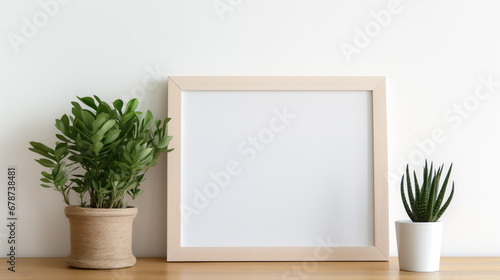 Frame mockup, ISO A paper size. Frame on the wall with the plant. Interior mockup with house background. Modern interior design. 3D render