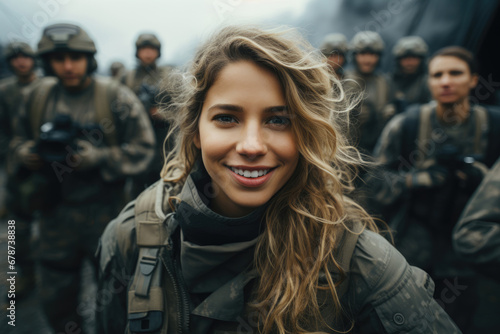 Young positive woman soldier in military uniform © Michael