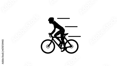woman cyclist, black isolated silhouette