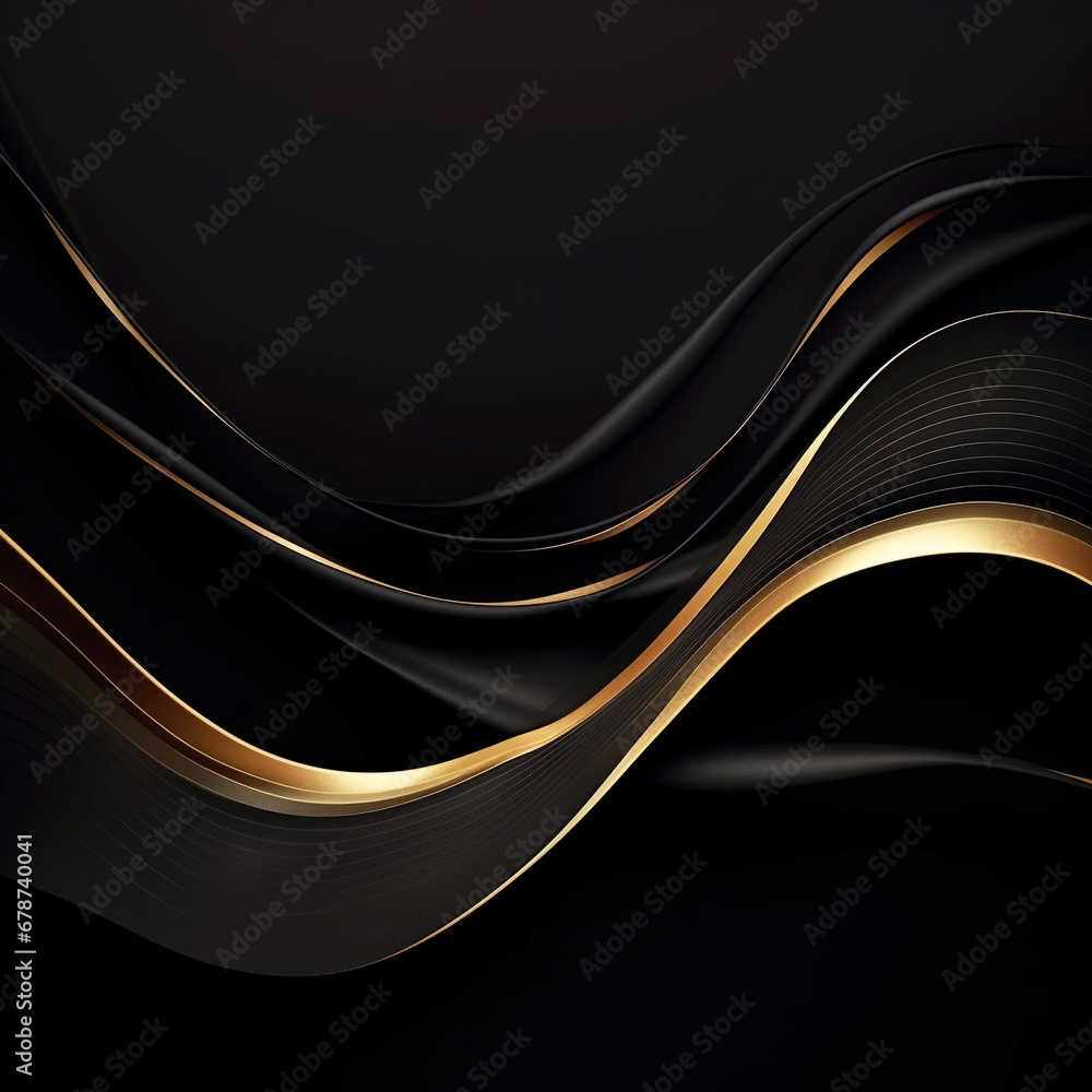 Shiny golden wavy lines.Abstract black geometric background with smooth lines and waves. Unusual background. Shiny golden wavy lines.Abstract black geometric background with smooth lines and waves. Unusual background.