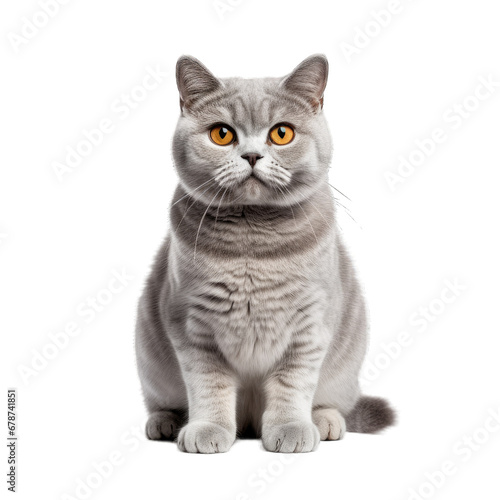 Portrait of a silver tabby british shorthair cat on a cutout png transparent background © Ivan Guia