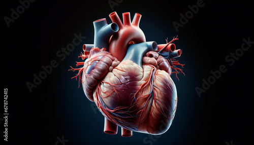 Healthcare illustration. Anatomy of heart. Illustration of a human heart in dark background, Generative Ai
 photo