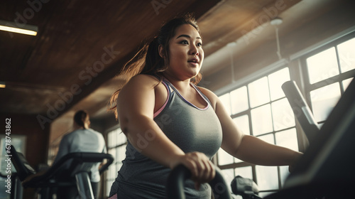 Obesity woman in the gym working on losing weight. 