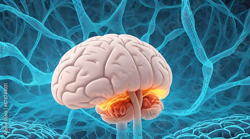 Human brain on virus background. 3d illustration. photo
