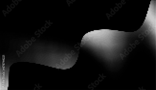 Monochrome gradient halftone dots background. Vector illustration. Abstract grunge dots on black background