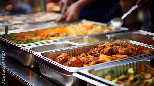 Oriental food - Indian takeaway at a London's market. photo