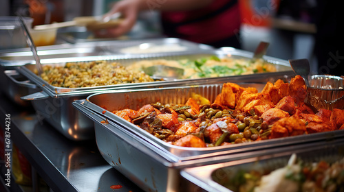 Oriental food - Indian takeaway at a London's market. © Santy Hong