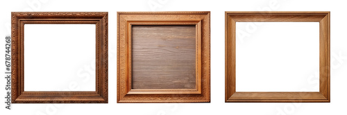 Set of Wooden picture frame isolated on transparent or white background
