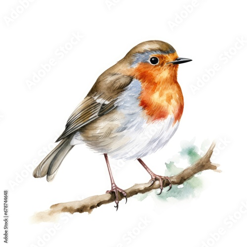 Charming Robin Bird Watercolor Illustration © ArtBoticus