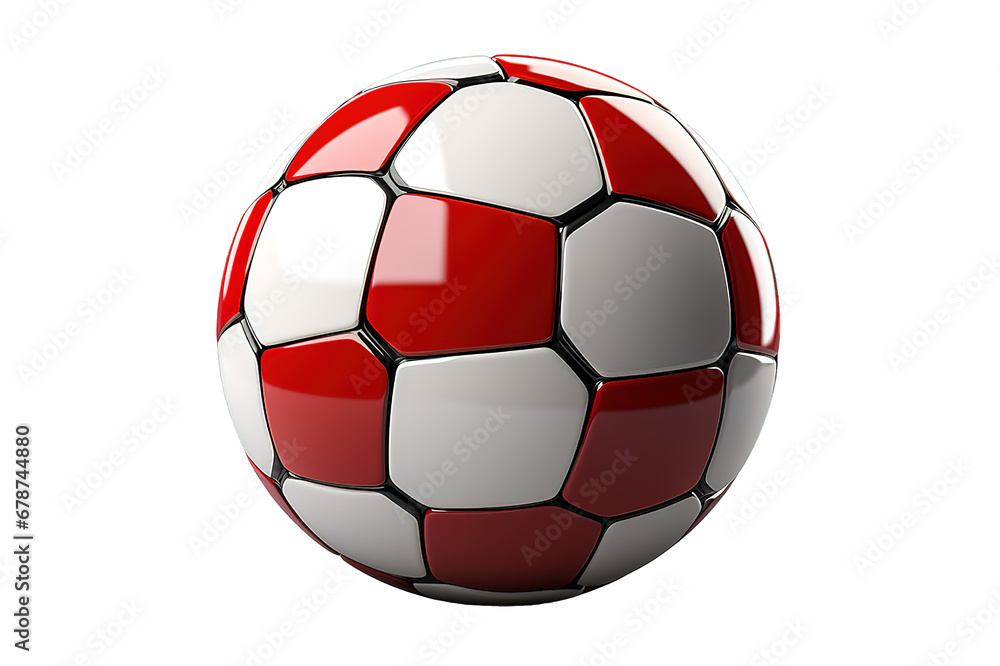 Fototapeta premium Football championship Design banner. Illustration banner with logo Realistic red glossy soccer ball isolated on PNG Background. Generative Ai.