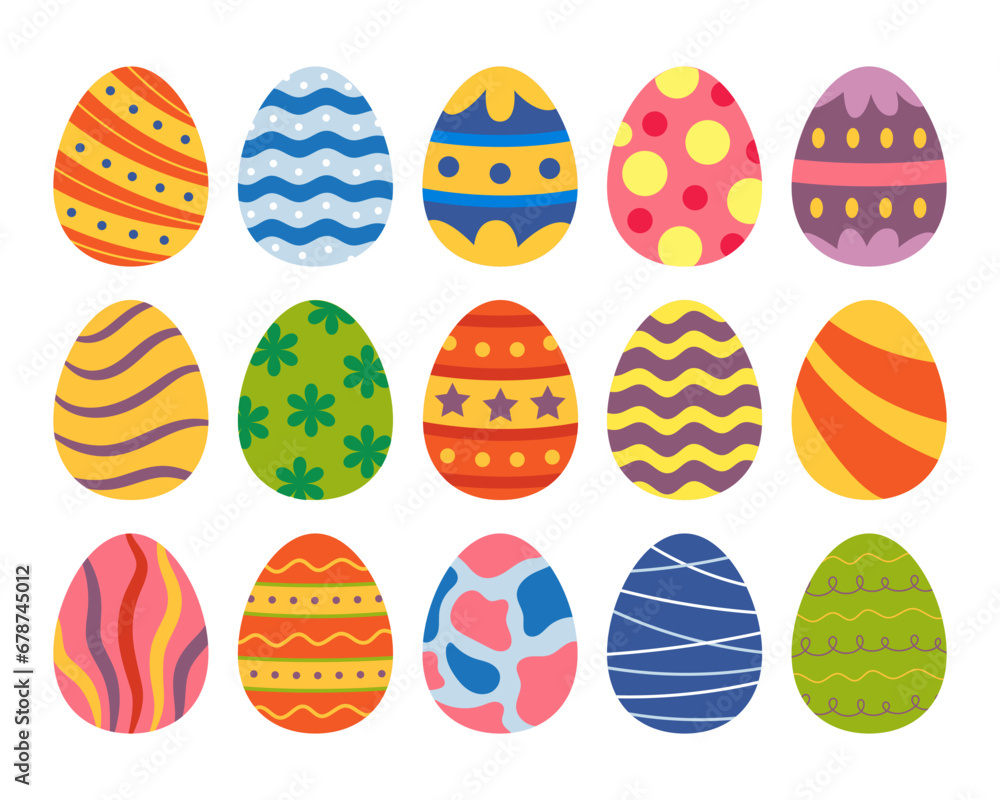 Colorful easter egg flat design vector illustration set