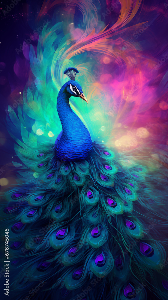 Phantasy Peacock bird in magical colors Phantasy Peacock bird in magical colors