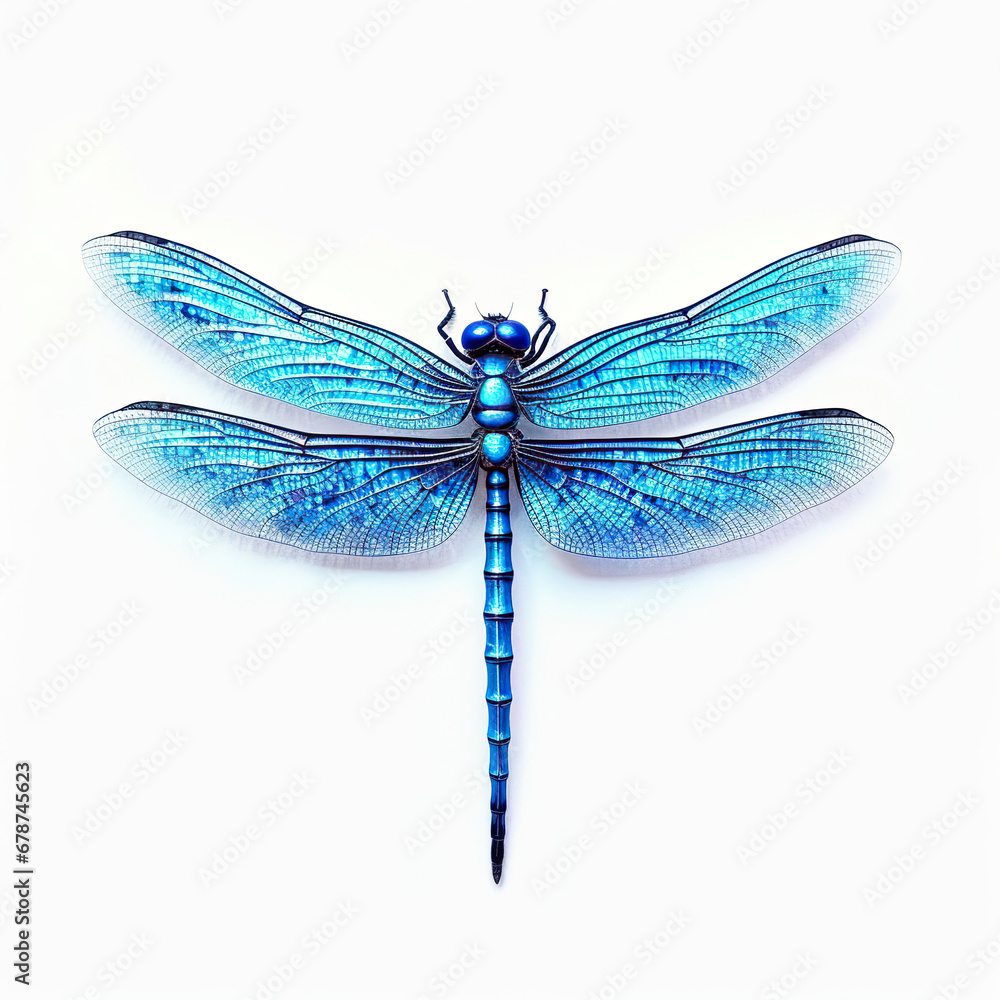 Detailed Close-Up of a Vibrant Blue Dragonfly on a White Background Detailed Close-Up of a Vibrant Blue Dragonfly on a White Background