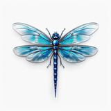 Detailed Close-Up of a Vibrant Blue Dragonfly on a White Background