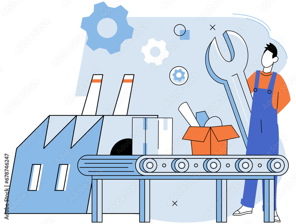 Fototapeta premium Manufacturer model. Vector illustration. Industrial manufacturing relies on advanced technology for efficient production The startup focuses on innovative engineering and design Effective