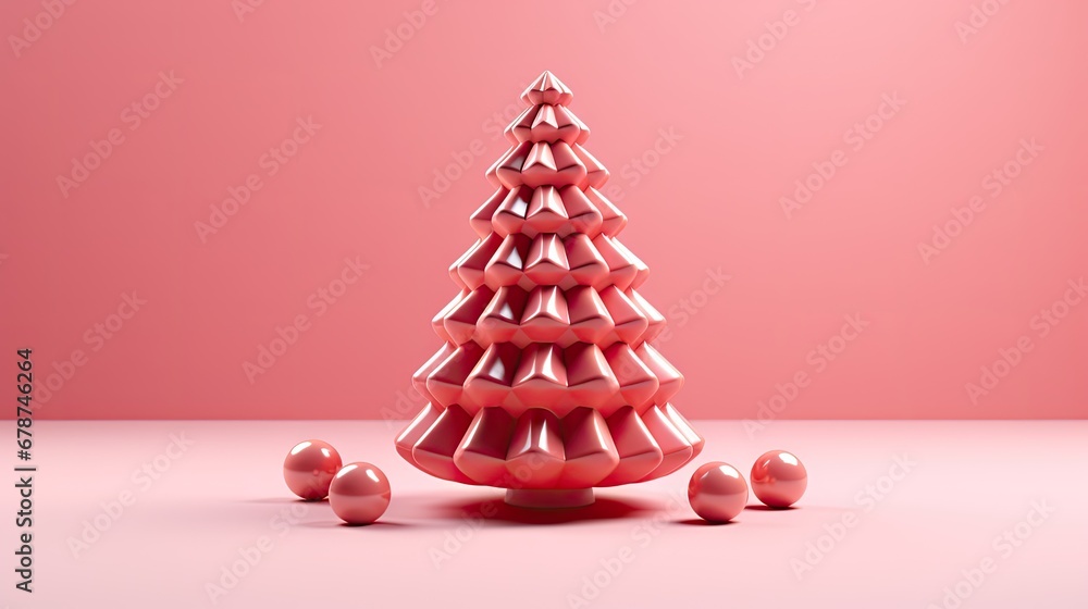 a pink christmas tree surrounded by red balls on a pink background with a pink wall in the background and a pink wall in the foreground with a pink background. a pink christmas tree surrounded by red balls on a pink background with a pink wall in the background and a pink wall in the foreground with a pink background.