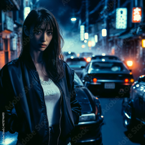 photo of woman standing posing beside modified tuned car, generative AI © Flash