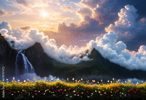 Cloudscape in mountain. Gen...