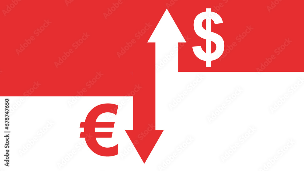 Growth of dollar. Decline of euro. Currency background. Arrows are metaphor for currency fluctuations. Exchange pair dollar euro. Red and white economic backdrop. Money, cash. 3d image Growth of dollar. Decline of euro. Currency background. Arrows are metaphor for currency fluctuations. Exchange pair dollar euro. Red and white economic backdrop. Money, cash. 3d image