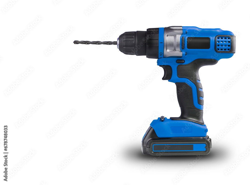 Cordless Blue power drill isolated on a white background Cordless Blue power drill isolated on a white background