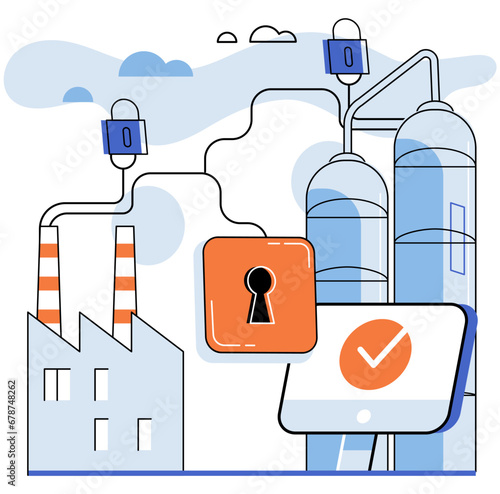 Industrial cyber security. Vector illustration. Technology advancements bring both opportunities and risks to industrial cyber security Businesses must prioritize security to mitigate potential impact