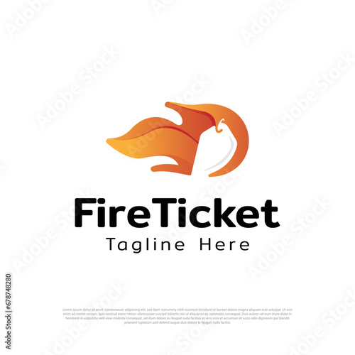 Abstract fire ticket retail logo design vector template