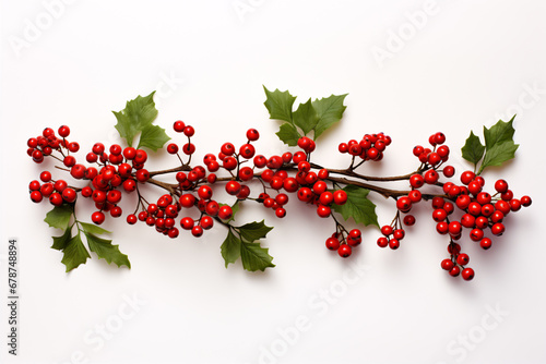 A red-berry-adorned Christmas garland isolated on white.