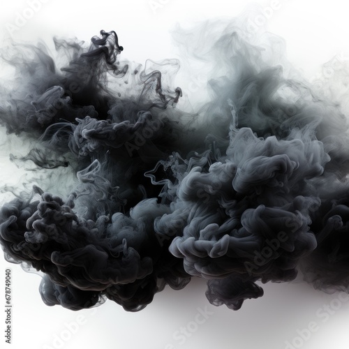 Black smoke isolated white background art cloud wavy air pollution texture, great to use for backgrounds, blogs, web, design, moving effects, decoration etc. Generative Ai Image