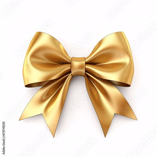 A decorative gold bow with ribbon on a white background is a perfect present for a special occasion.