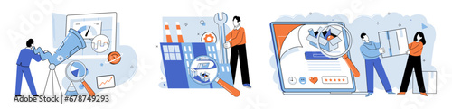 Process management. Vector illustration. Taking action and implementing control measures are vital for managing project progress Monitoring performance allows for timely intervention and improvement