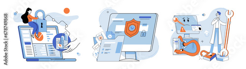 Malware spyware virus. Vector illustration. Malware, spyware, and viruses are metaphorical criminals digital world Security measures protect against cyber attacks and malicious software An attack