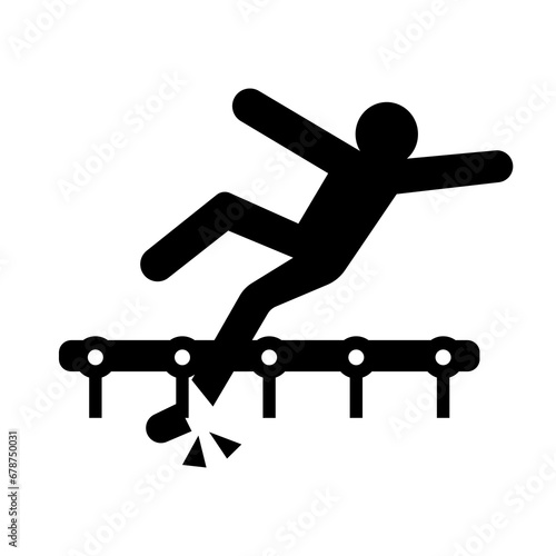 Exposed Conveyors Moving Parts Can Cause Server Injury Black Icon,Vector Illustration, Isolate On White Background Label. EPS10