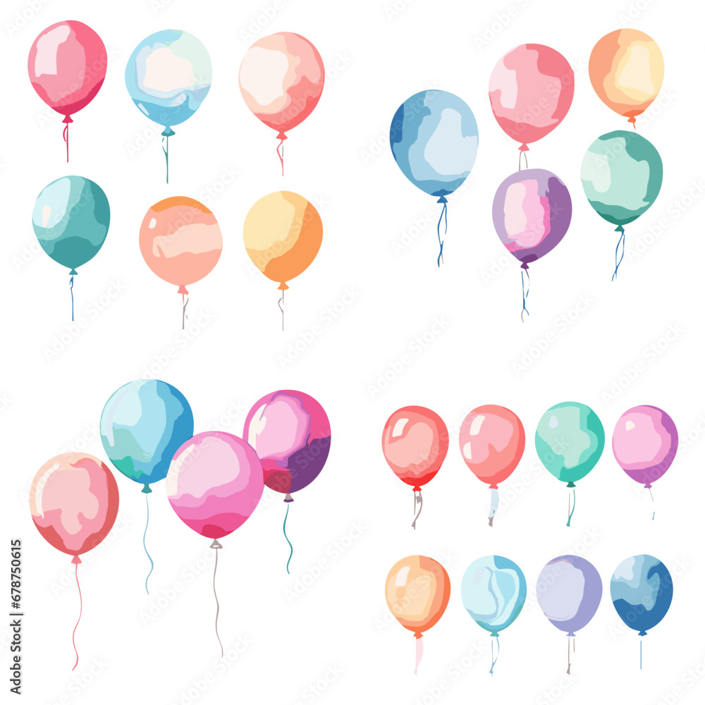 balloon, birthday, party, celebration, balloons, decoration, vector, fun, holiday, air, color, helium, illustration, colorful, yellow, toy, pink, red, green, orange, fly, flying, happy, design, blue