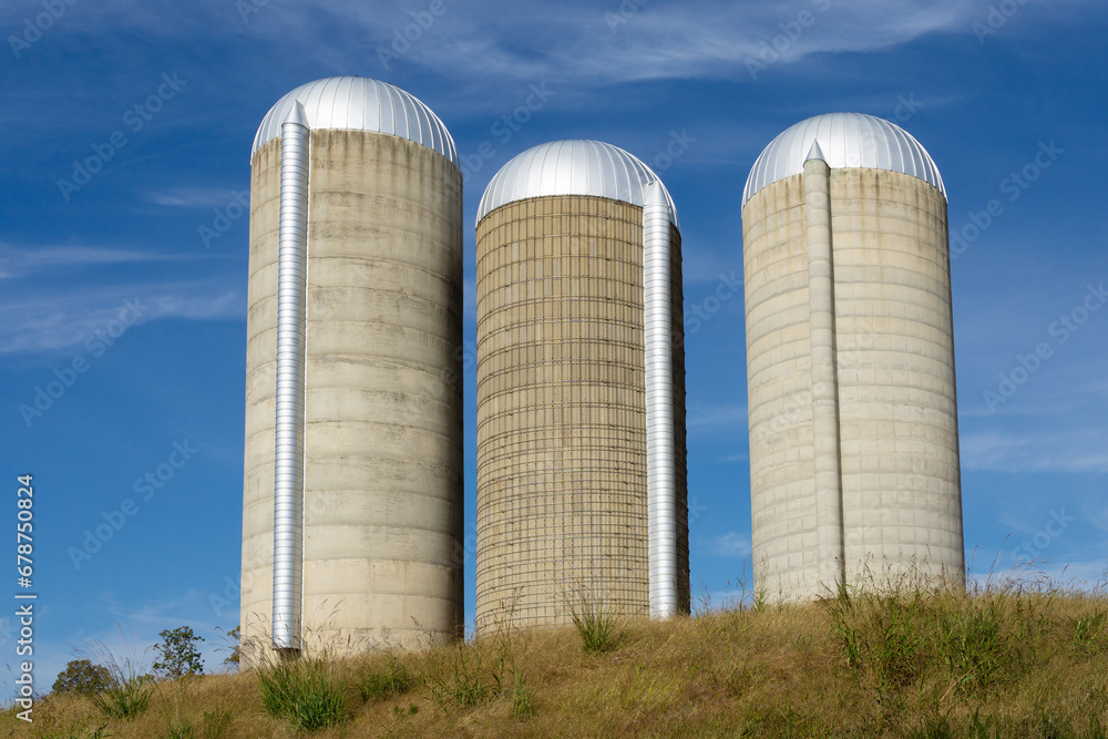 View on agricultural silos towers