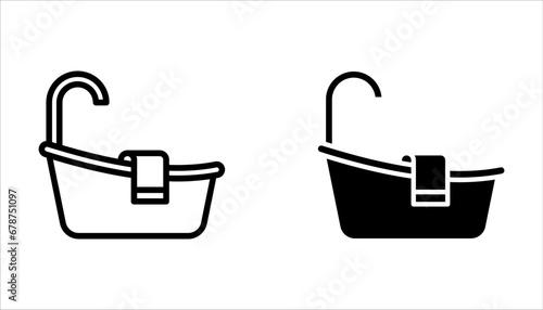 Bathtub icon set, design element, editable stroke and solid glyph, flat, stylist, design template on white background