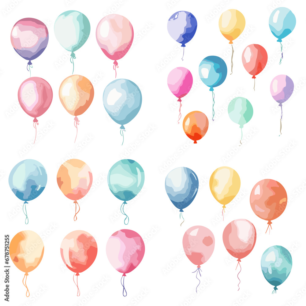 balloon, birthday, party, celebration, balloons, decoration, vector, fun, holiday, air, color, helium, illustration, colorful, yellow, toy, pink, red, green, orange, fly, flying, happy, design, blue