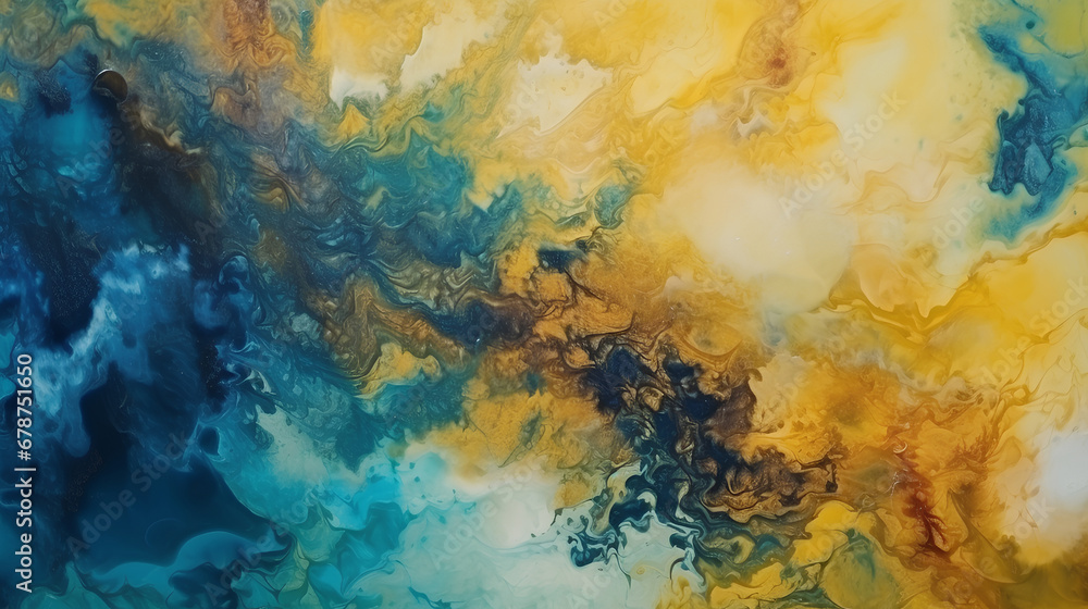 Abstract yellow and blue paint background. Watercolor texture pattern