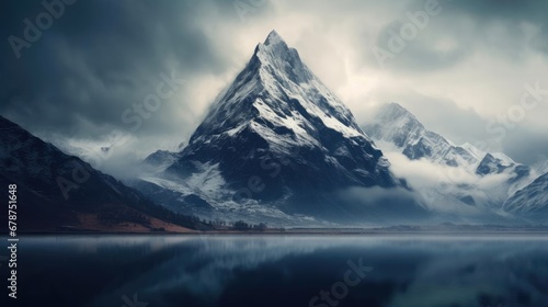 The mountain is reflected in the water