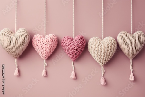 Handmade knitted hearts festive banner