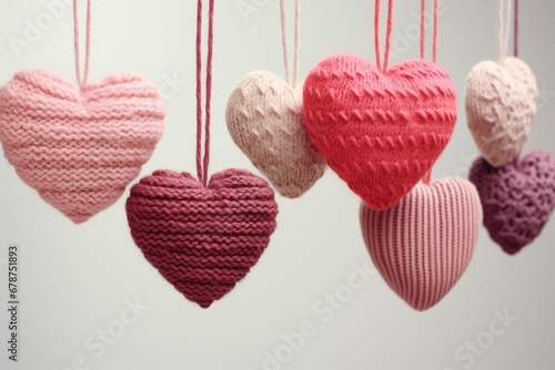 Handmade knitted hearts festive banner
