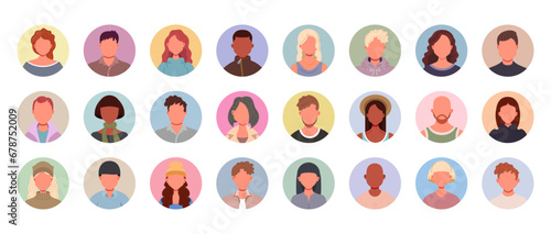  User avatars in circles. Collection of male and female human profile face icons. Unknown or anonymous person.  People portraits vector illustration.
 photo